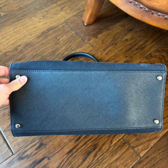 Kate Spade Madison Stripe Saffiano Leather and Canvas Satchel Tote Black White - Picture 11 of 14